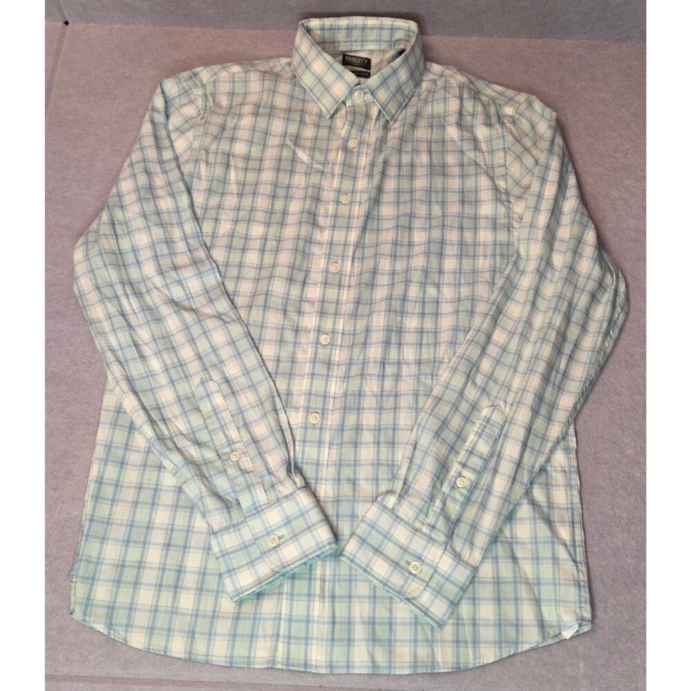 FAHERTY Movement Shirt Men's MED Blue /Green Plaid Button Down Long Sleeve NWOT